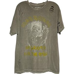 Iron Maiden No Prayer for the Dying Distressed Cut Thrashed T-Shirt Medium